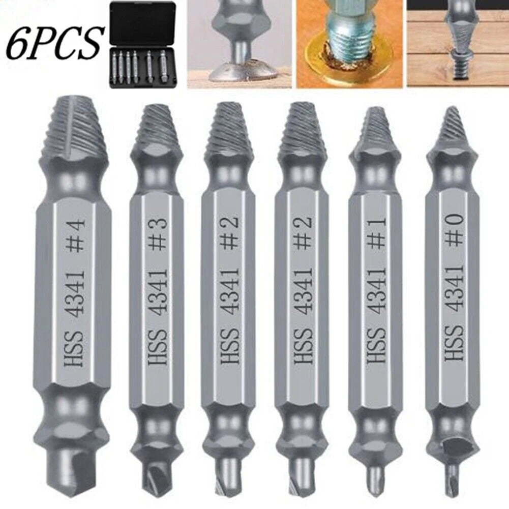 6-Piece Damaged Screw Extractor Set for Broken Bolts and Screws
