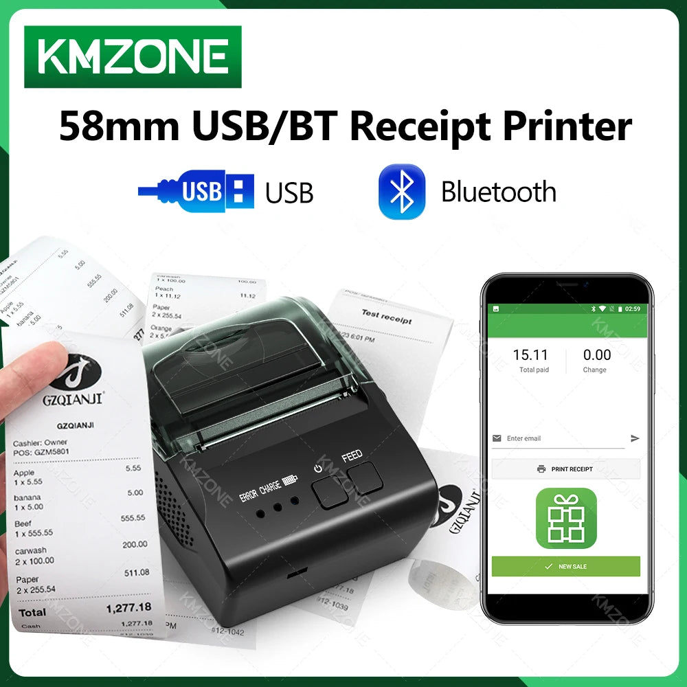 Stampante Termica Bluetooth e USB per Ricevute da 58 mm