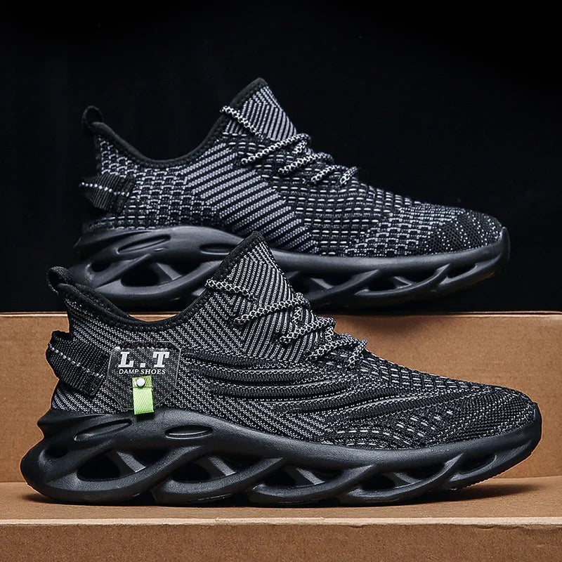 YRZL Men Sports Running Black Jogging Shoes Casual Sneakers Outdoor Breathable Mesh Women Light Shock-absorption Black Tennis 