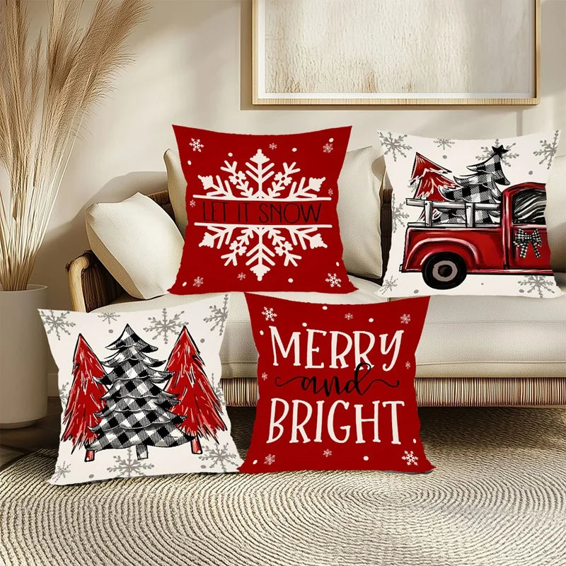 4pcs Christmas Pillow Covers 45x45cm Pillowcases Navidad Xmas Throw Pillow Covers For Home Sofa Couch Christmas Decorations 2025 