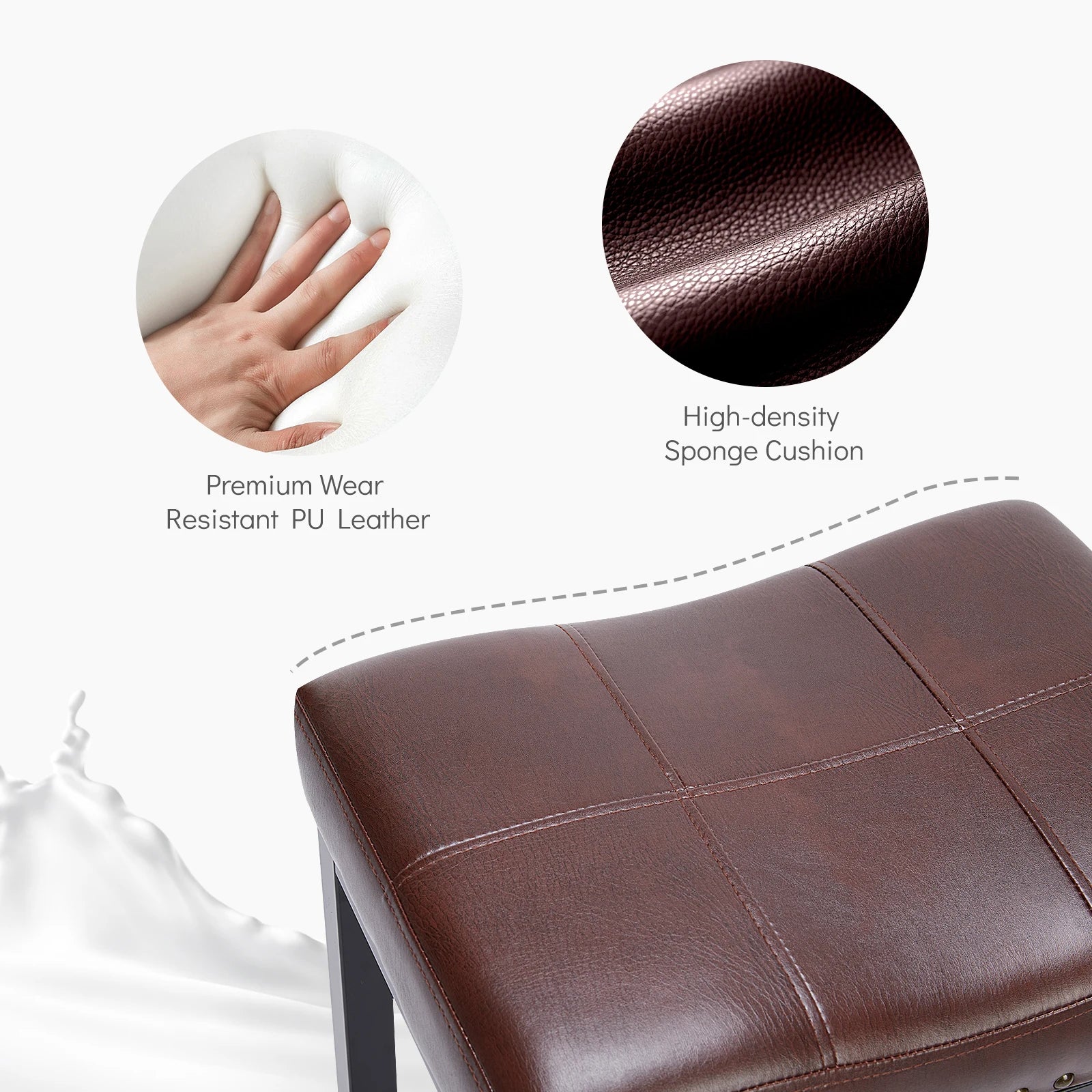 Adjustable PU Leather Saddle Bar Stools with Metal Base