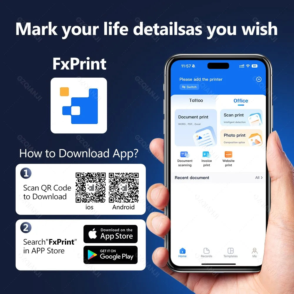 Portable A4 Thermal Printer Bluetooth Photos PDF Document Printing Machine Folded Rolls Paper For Office Work Home School Travel 