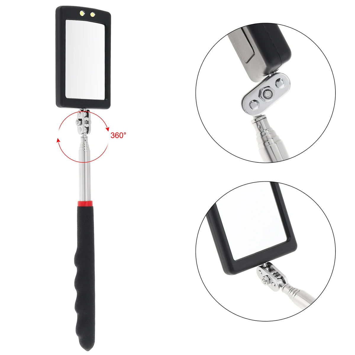 Telescopic LED Inspection Mirror with Swivel Head