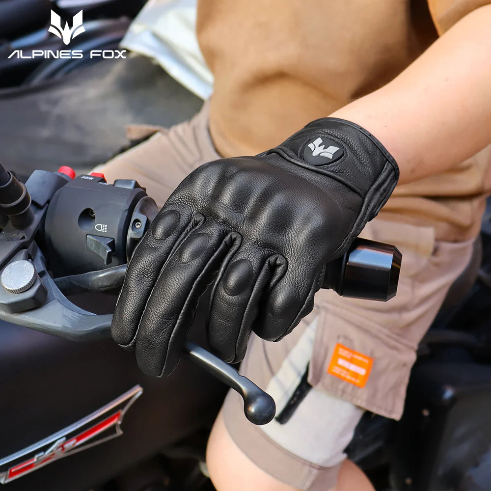 2023 Summer New Vintage Leather Motorcycle Gloves Men Black Wear-resistant Guantes Touchscreen Anti-slip Retro Motobiker Luvas 
