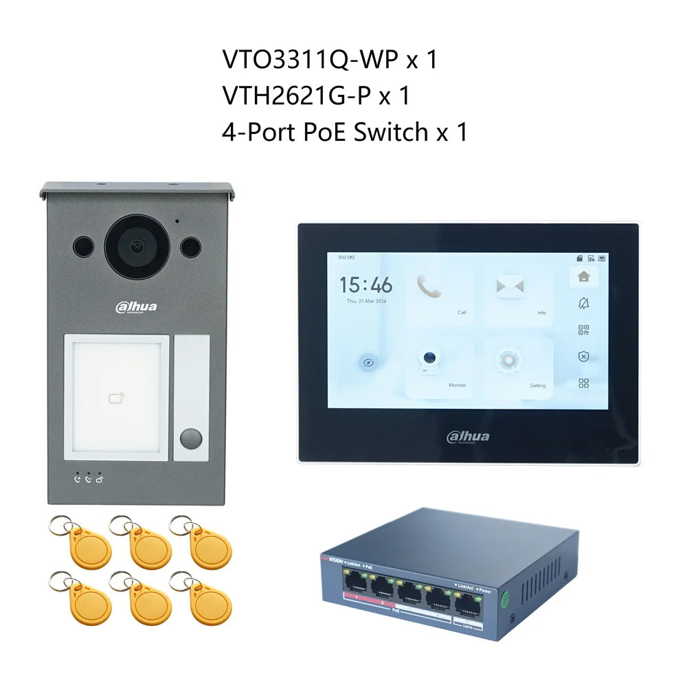 Dahua IP Video Intercom KIT,VTO3311Q-WP & VTH2621GW-P & PoE switch, P2P Cloud, Door bell 1, 2 ,3 ,4 buttons are adjustable Spy-shop.com