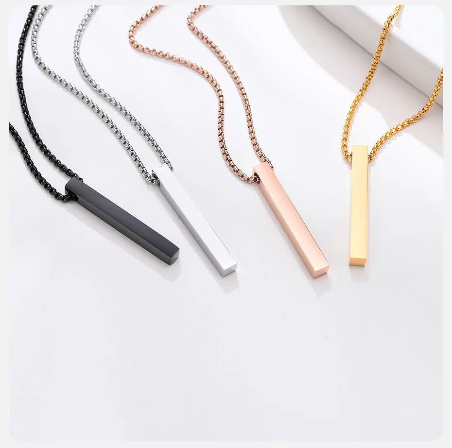 Vnox 5mm Pillar Necklace for Men Women, Stainless Steel 3D Bar Pendant, Minimalist Simple Casual Unisex Neck Collar 