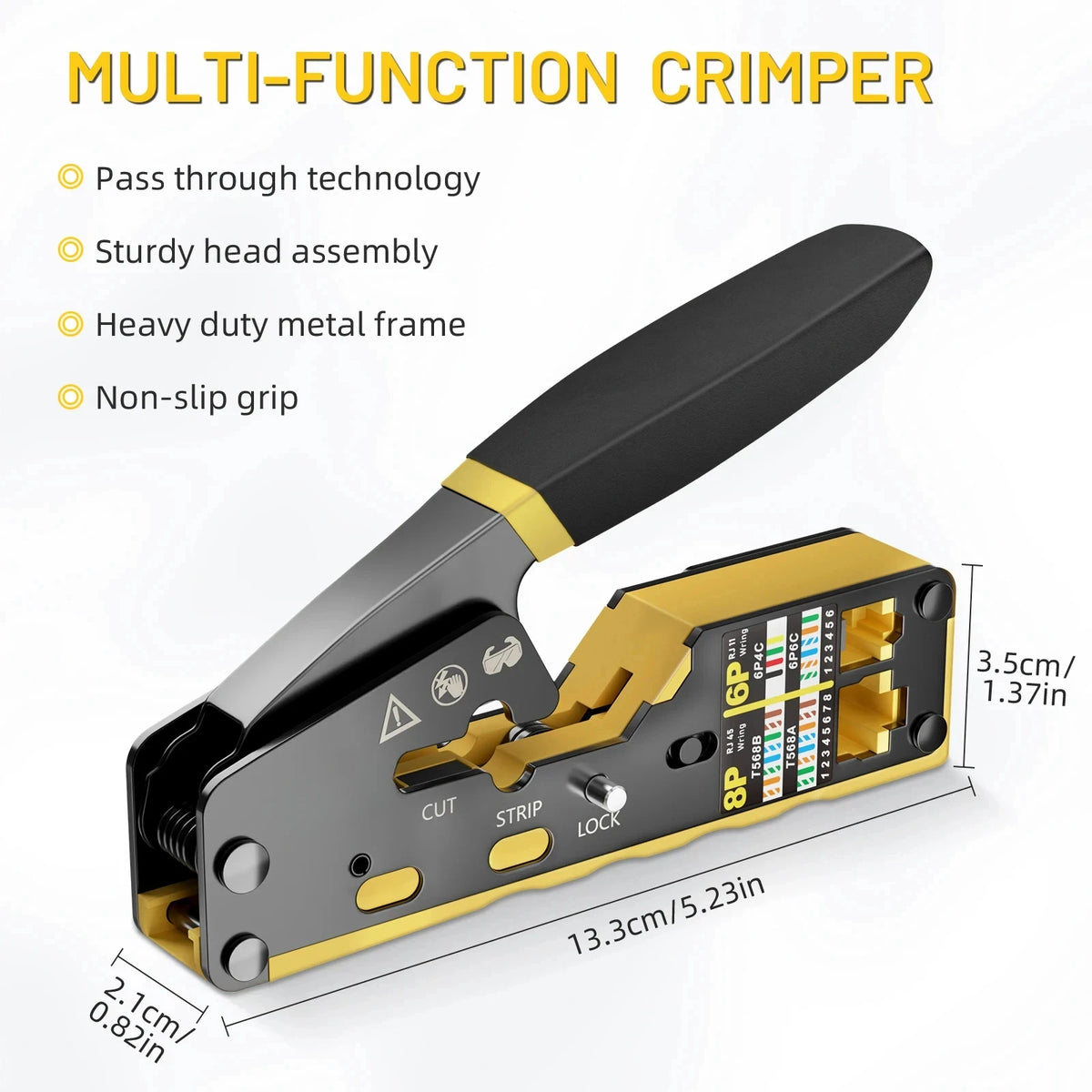 Pass-Through RJ45 Crimp, Cut and Strip Tool