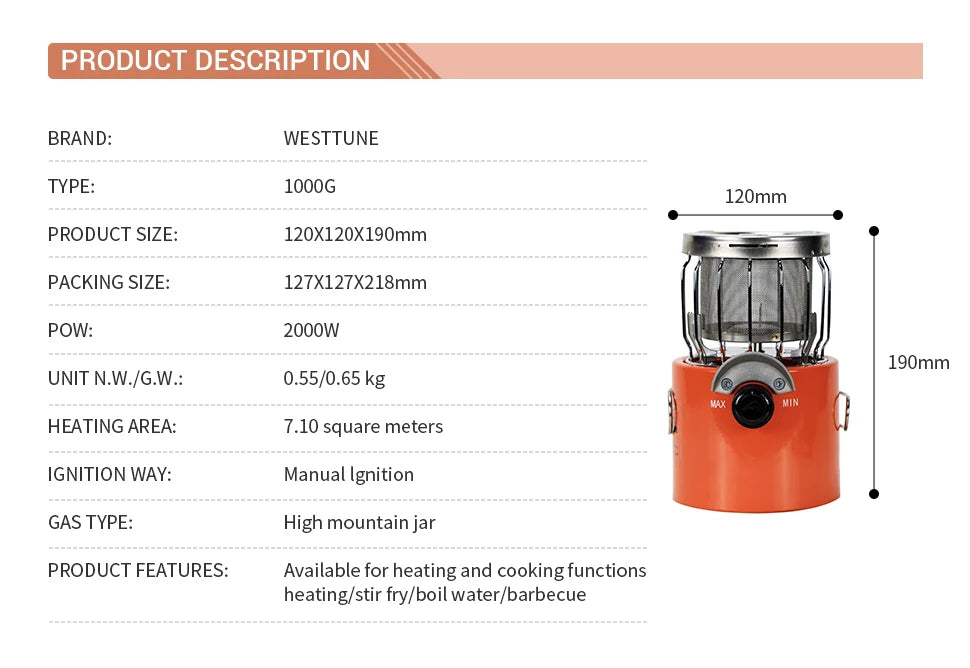 WESTTUNE Outdoor Gas Stove for Cooking and Heating