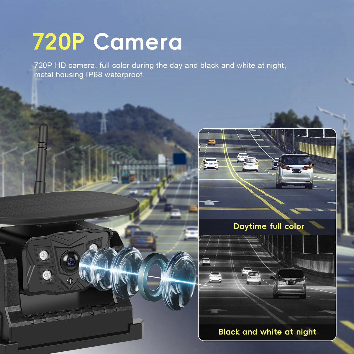 Podofo pantalla HD IPS de 10.1 pulgadas Monitor de reversa para coche + cámara reversa inalámbrica solar con grabación 720P
