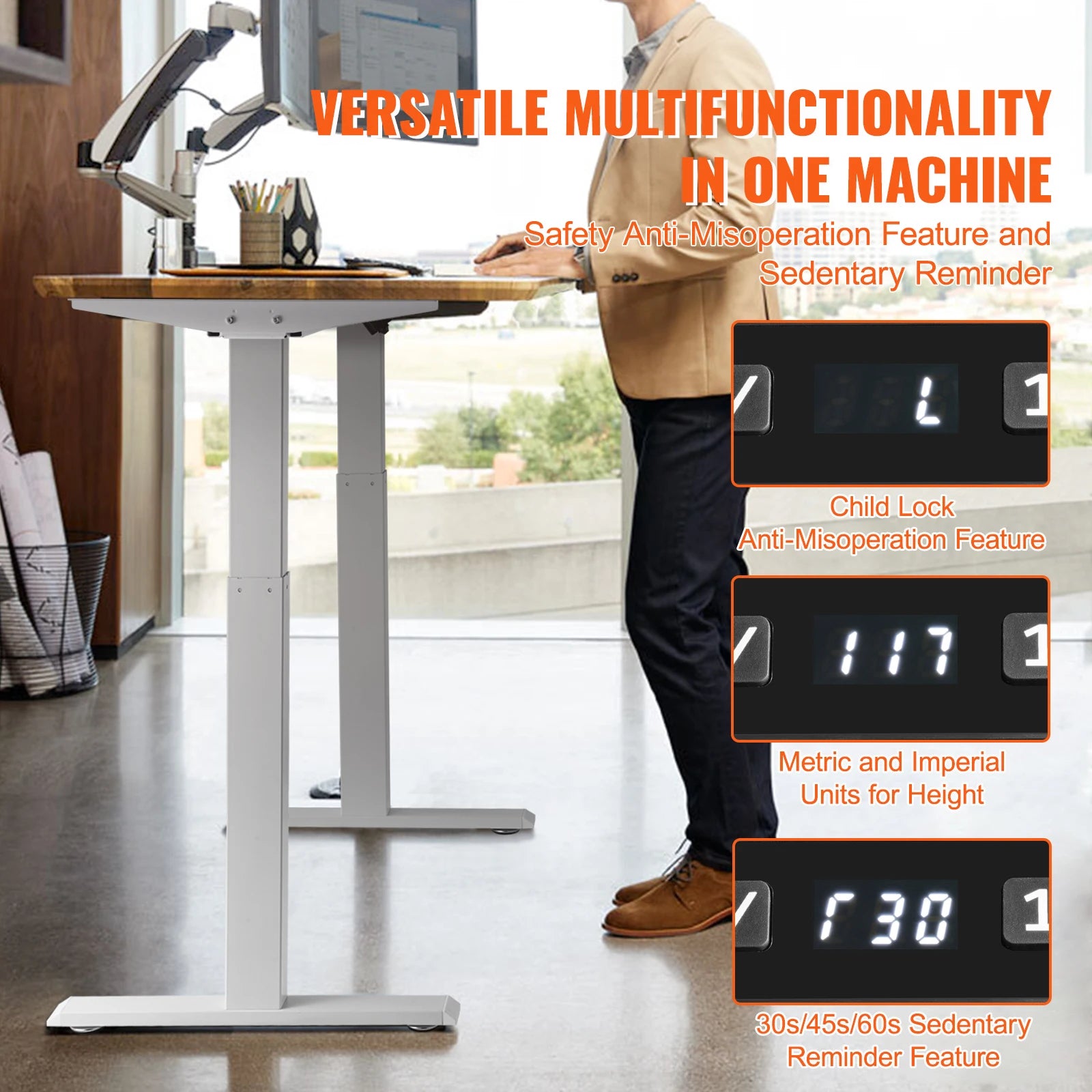 Cadre de bureau debout SucceBuy électrique, tréteaux de bureau ergonomique ajustable pour ordinateur, base de poste de travail DIY pour maison/bureau, noir et blanc