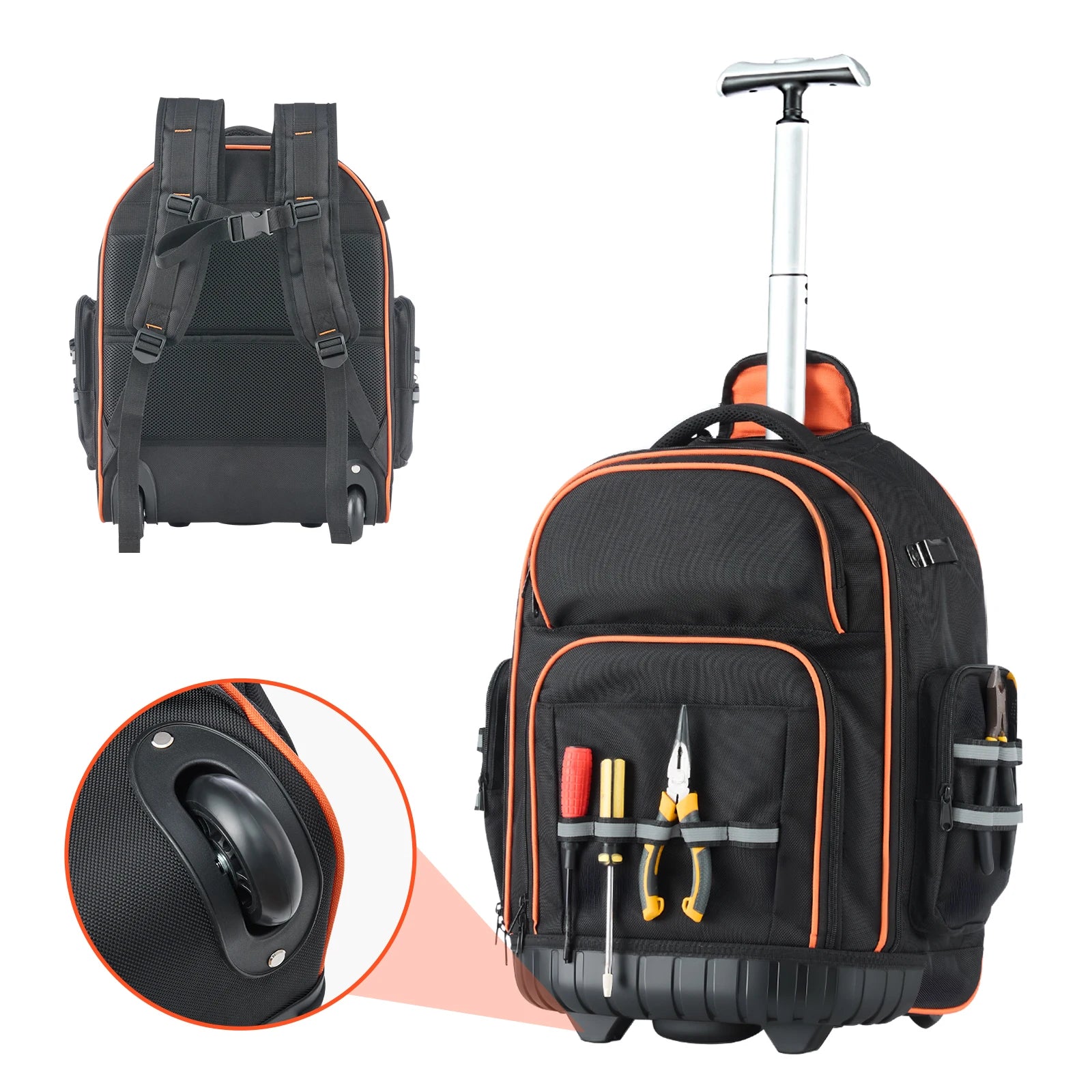 Rollbarer Werkzeug-Rucksack mit Rädern, 110 lb Tragkraft & Mehrfach-Taschenaufbewahrung