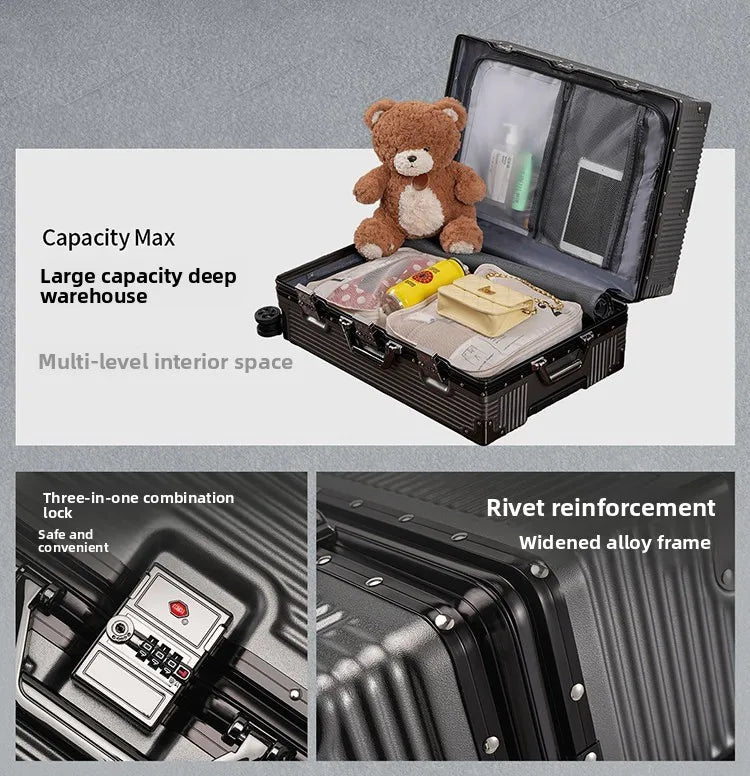 Aluminum Frame Suitcase with Silent All-Terrain Wheels and Cup Holder