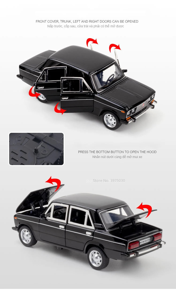 1/24 LADA 2106 Alloy Scale Car Model Diecast Vehicles Car Toys with Sound and Light Toys Collection for Boys Birthday Gift Kids 