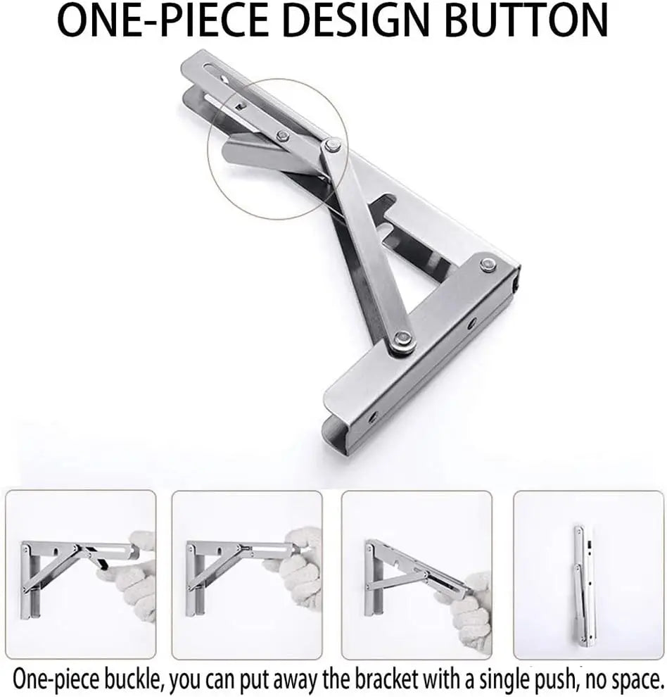 Folding Stainless-Steel Shelf Brackets, Pair