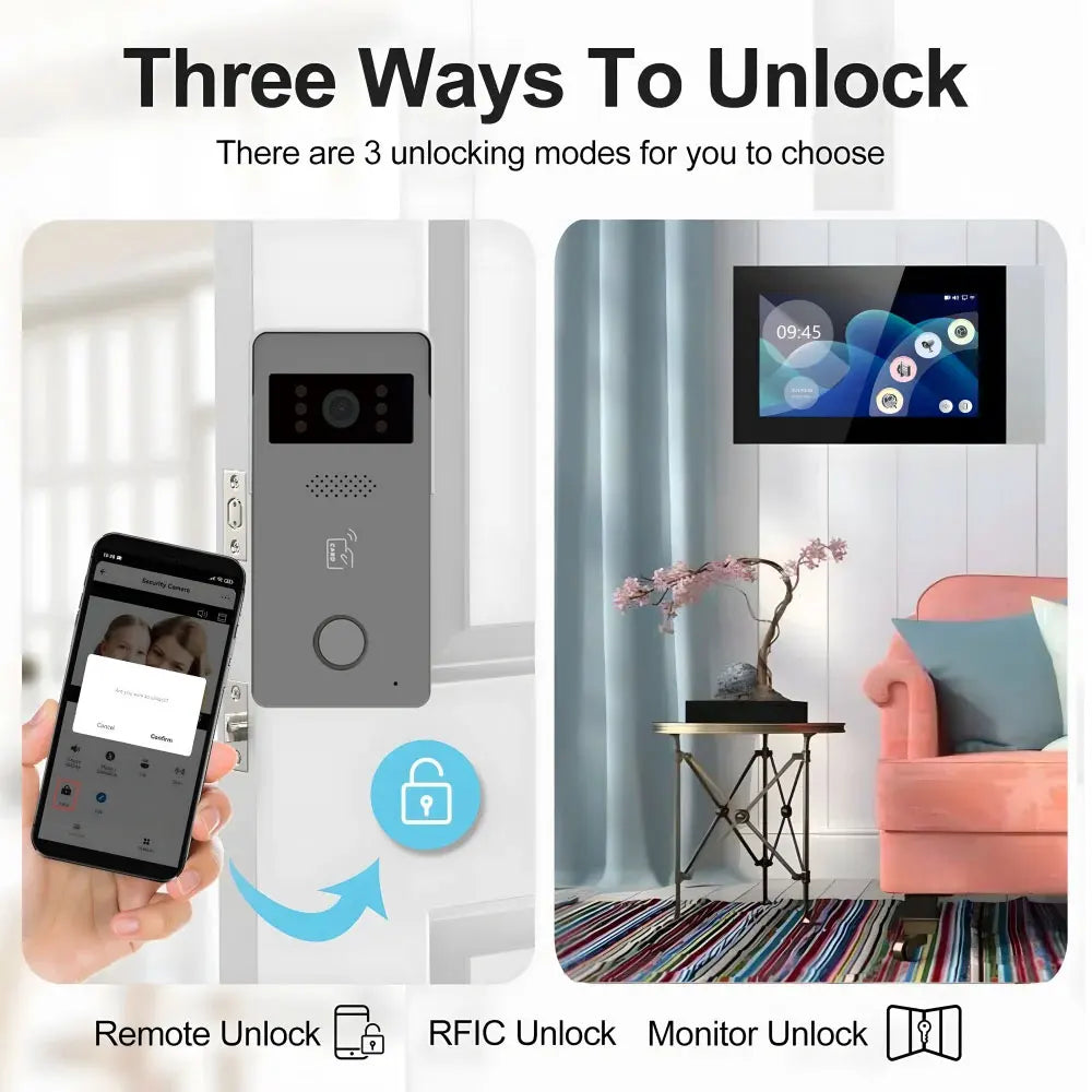 2 Wire Smart Home Tuya Wifi 1080P Video Intercom Video Door Phone 7'' Color Touch Screen Camera Doorbell Door Security System Spy-shop.com