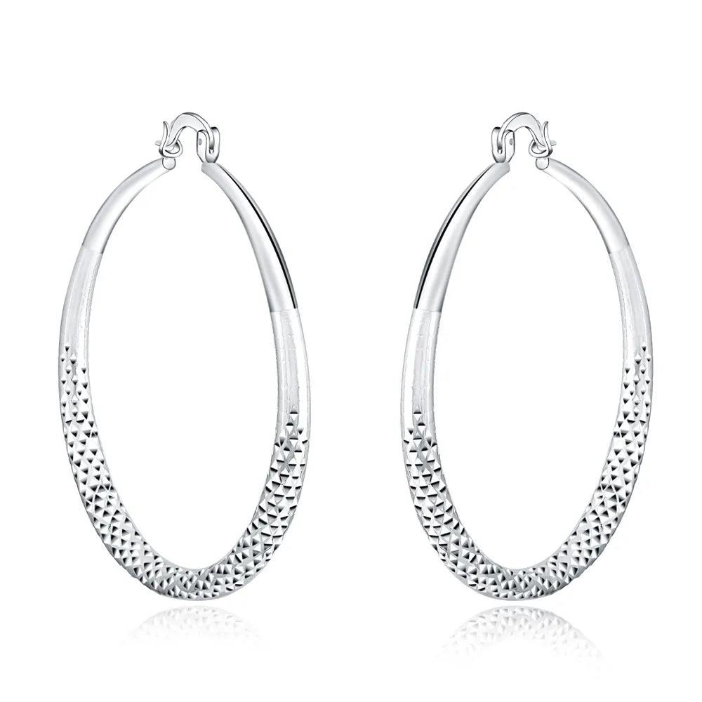 Charms fine 925 Sterling Silver 5CM circle hoop Earrings for Women fashion Pretty wedding party Jewelry Holiday gifts 