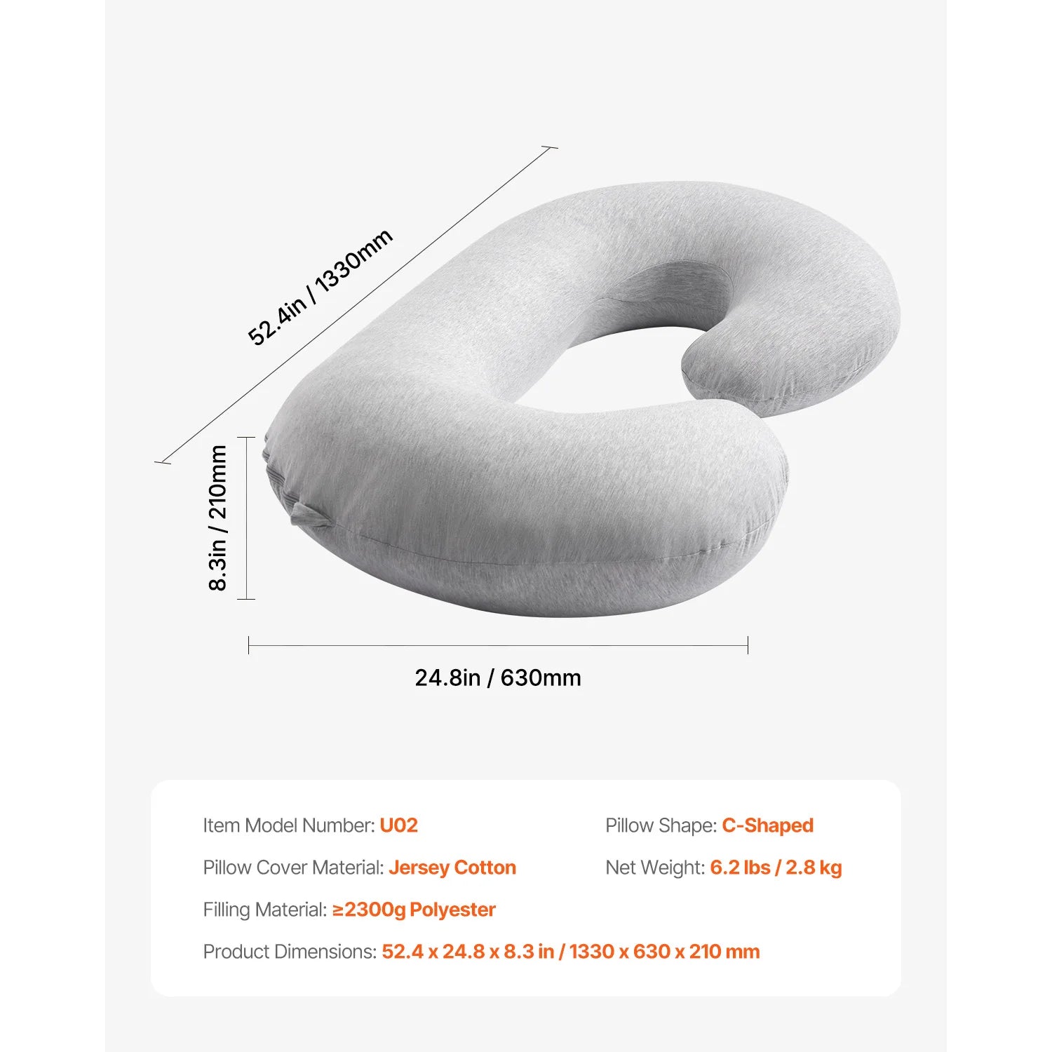Full Body Pregnancy Pillow with Washable Cover for Better Sleep