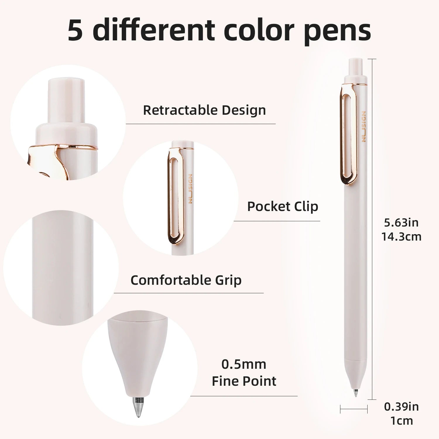Set od 5 glatkih crnih gel olovaka 0,5 mm za školu i ured