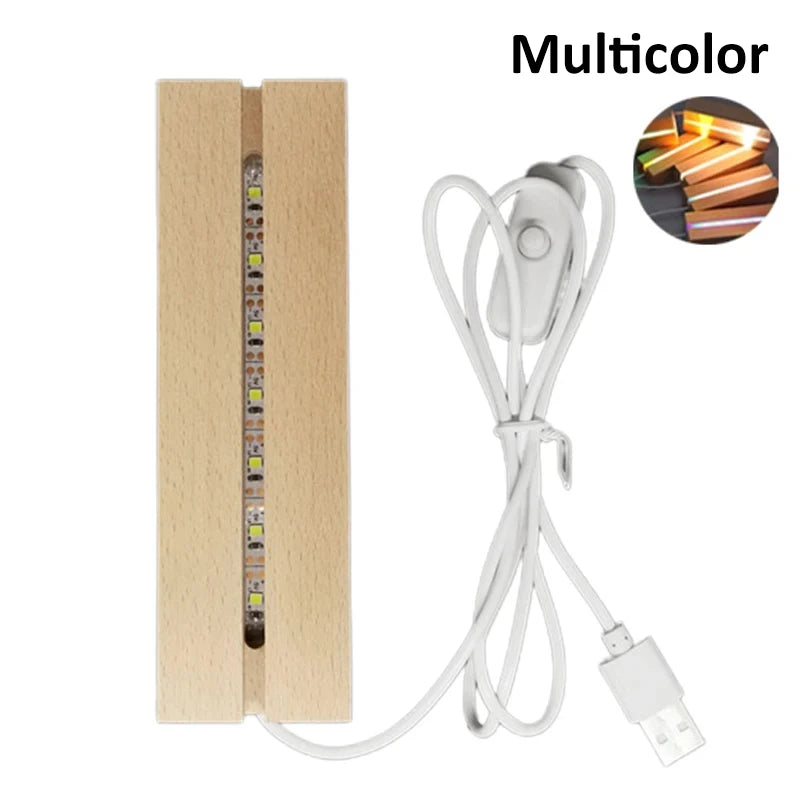 USB LED Wooden Display Base, Light Colour Options