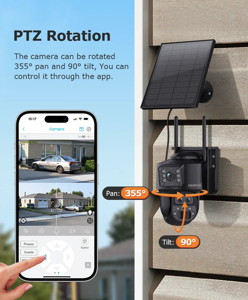 15X Zoom Solar 4G PTZ Security Camera 12MP Three-Lens 360 View