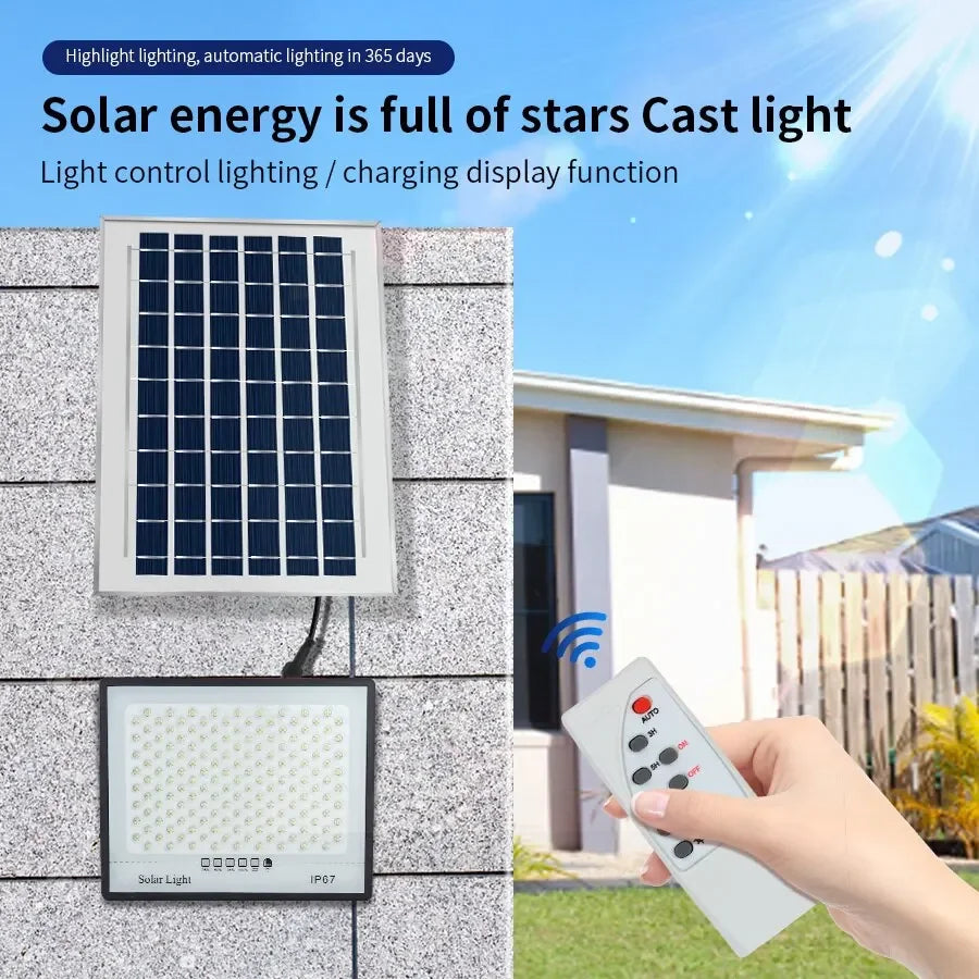 Foco LED solar IP67 con control remoto y temporizador