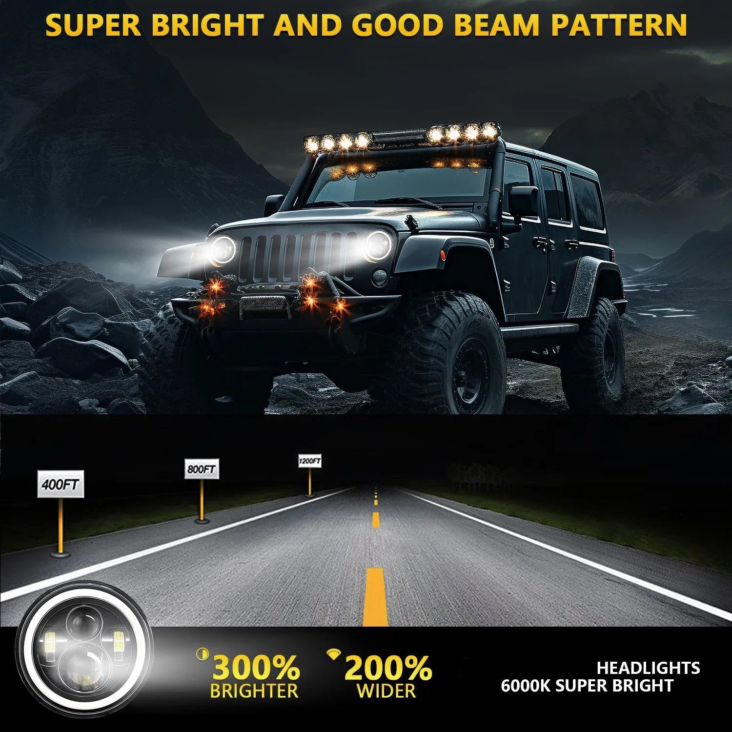 7 Inch LED Headlight Halo Ring with Hi/Lo Beam, DRL and Amber Turn Signal
