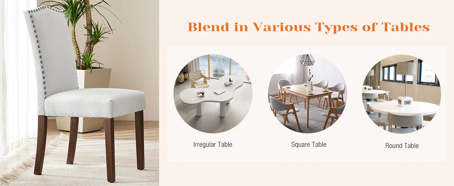 Upholstered Dining Chairs Set of 2 with Padded Backrest Cushion