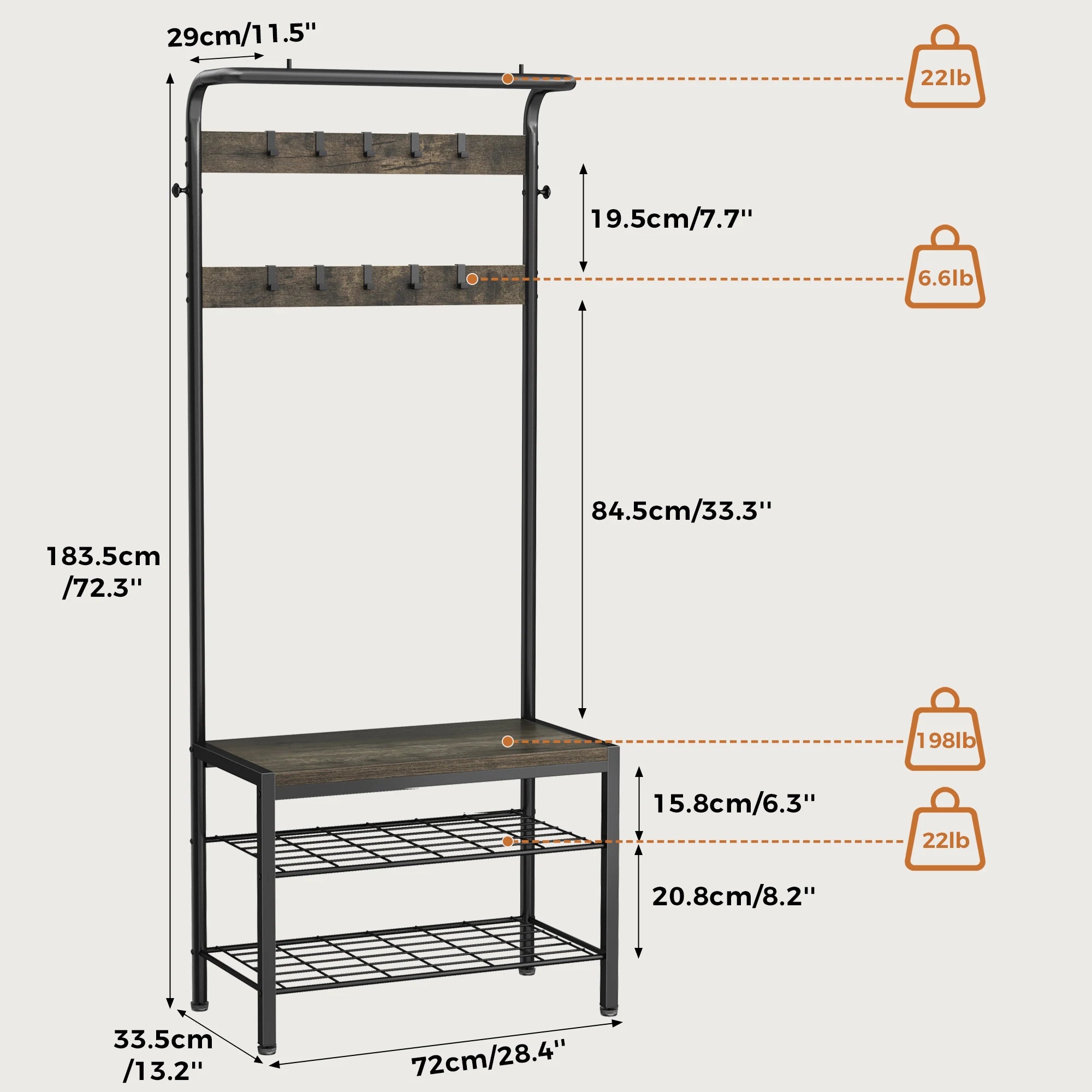 4-in-1 Entryway Coat Rack with Shoe Bench and Storage Hooks