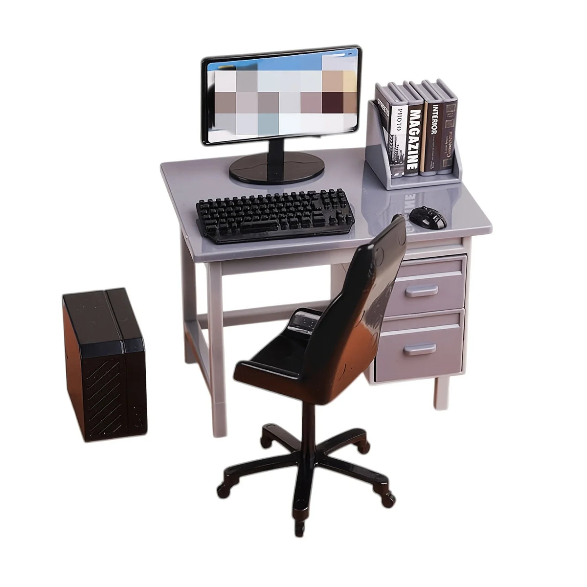 Miniature Office Desk Scene, Grey or White