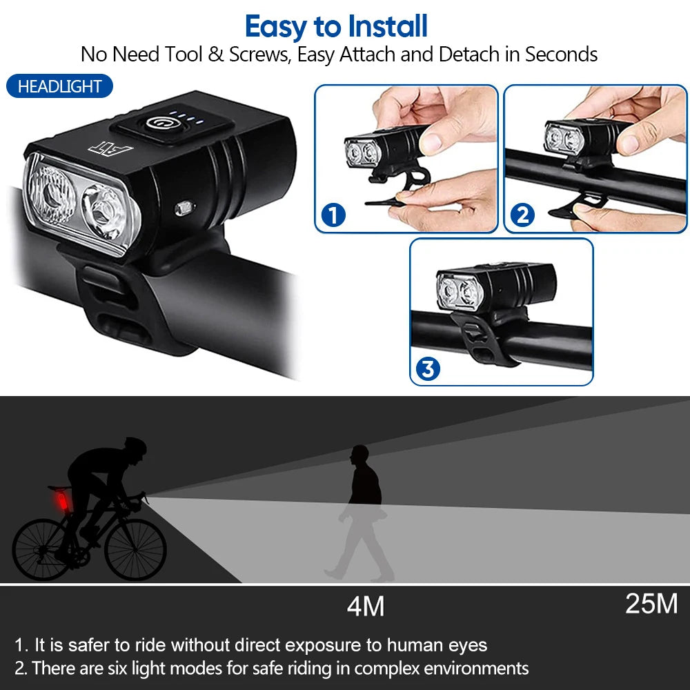 LED Bicycle Front Light Type-C Rechargeable Bicycle Headlight MTB Road Bike Headlamp Easy to Install Cycling Accessories 