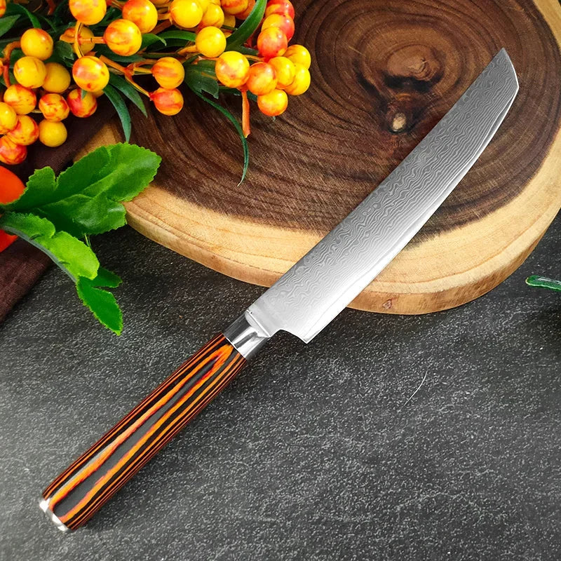 Professional Kitchen Knives Chef Cleaver Meat Wood Handle Japanese Damascus Steel Knife Slicing Fruit Fish Butcher Boning Knife 