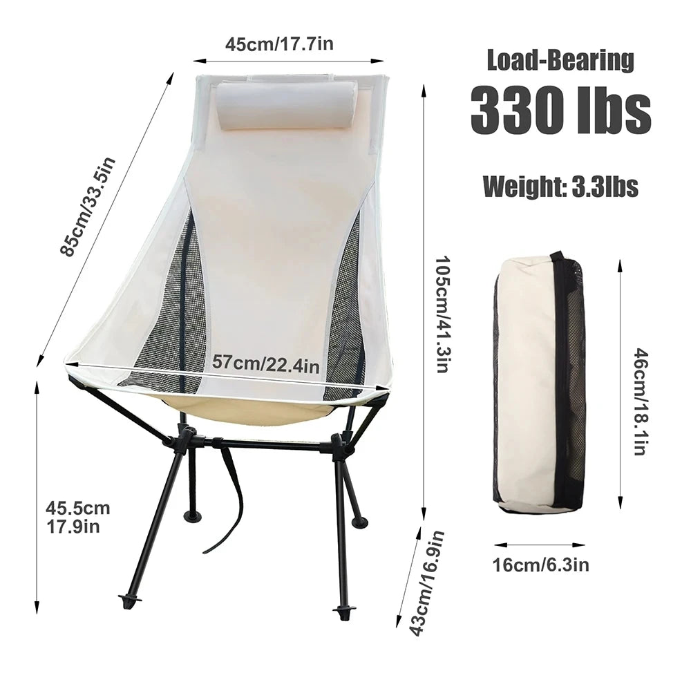 Portable Folding Camping Chair with Headrest and Aluminum Alloy Frame