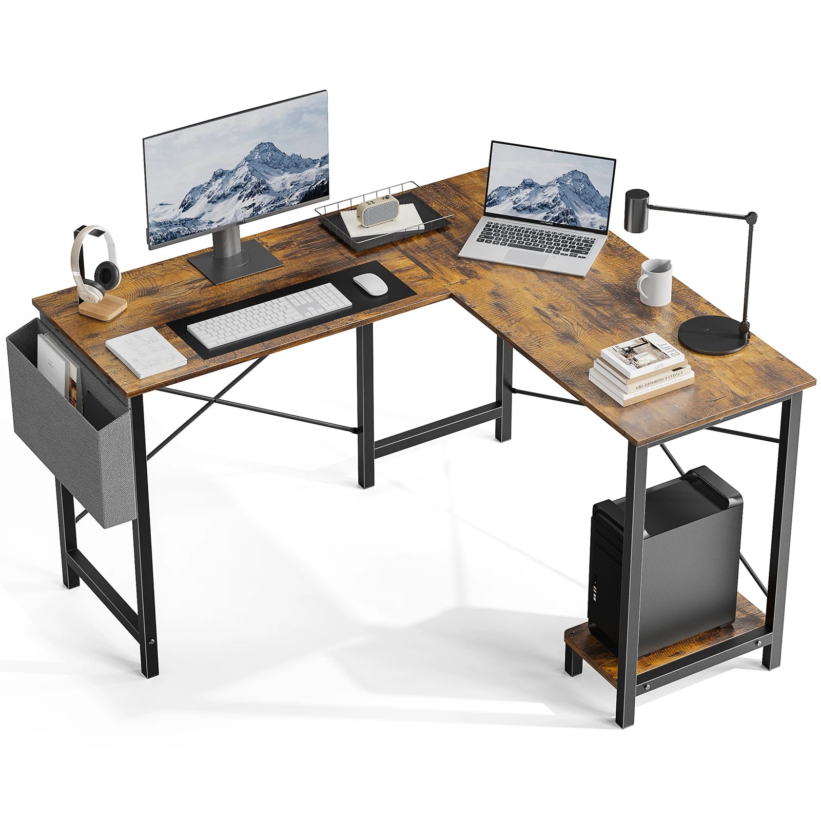 50 Inch L-Shaped Corner Desk with CPU Shelf & Storage Bag