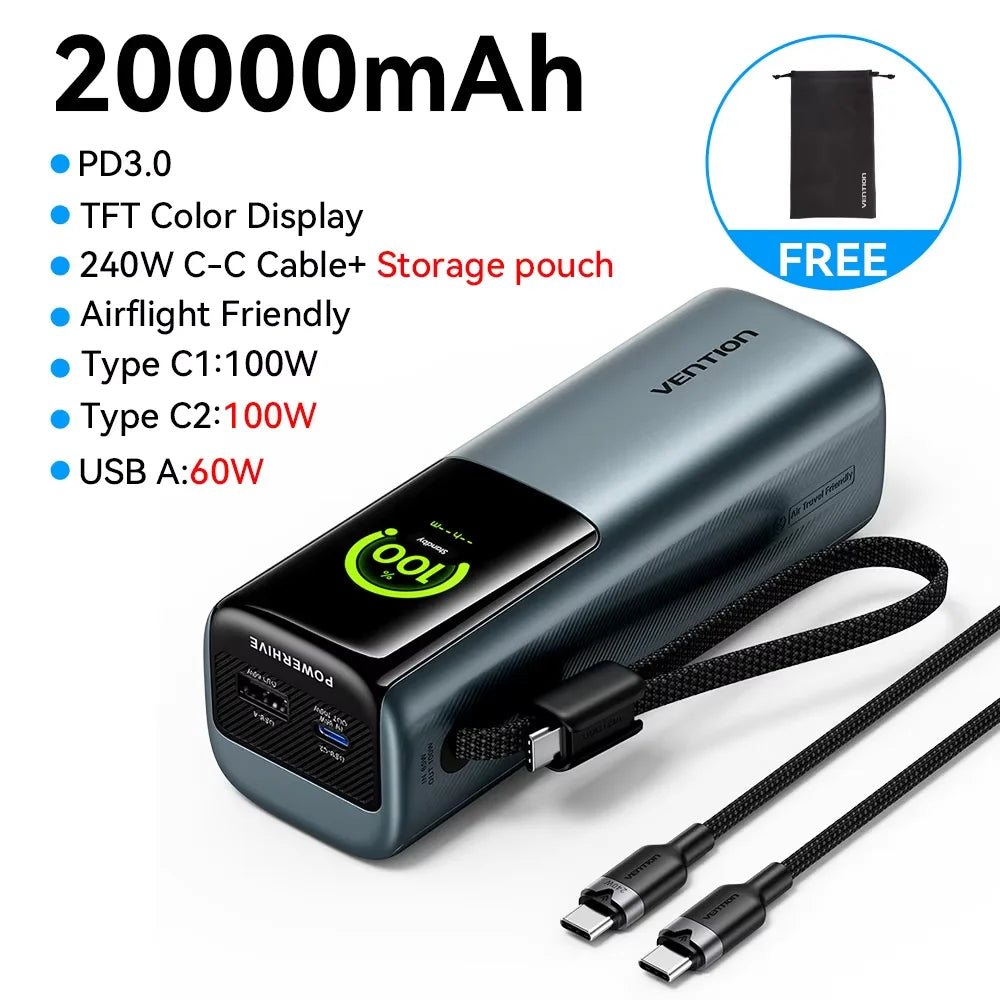 Power Bank 165W 20000mAh Szybkie Ładowanie Ładowarka do Laptopa i Telefonu