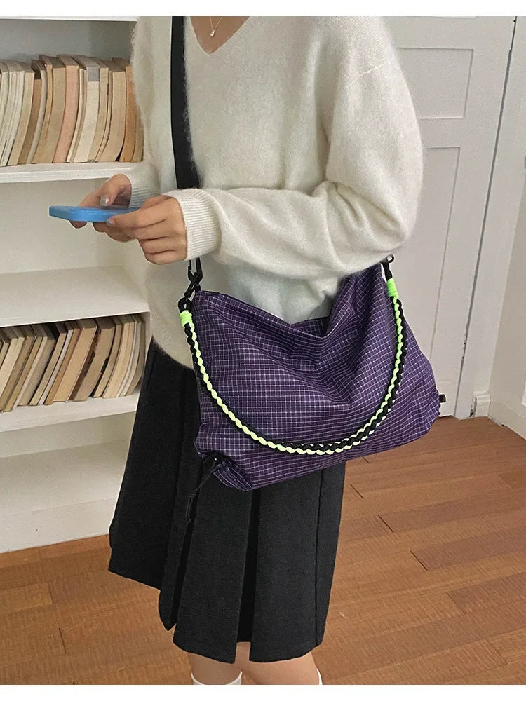 Borsa tote in poliestere a quadri per l’uso quotidiano