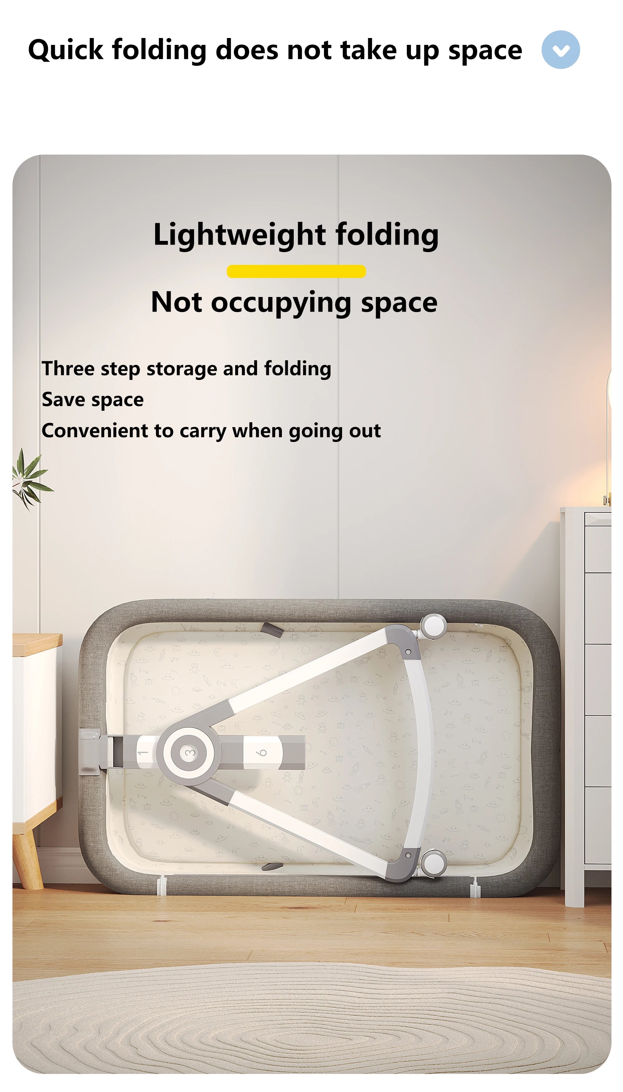 5-in-1 Baby Crib with Adjustable Height, Rocking Mode, Mosquito Net and Storage