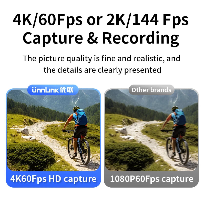 Unnlink 4K 60Hz 2K 144Hz Video Capture Card HDMI USB Recording Box Streaming Gaming / HDR Passthrough for PS5/4 Xbox Camera PC