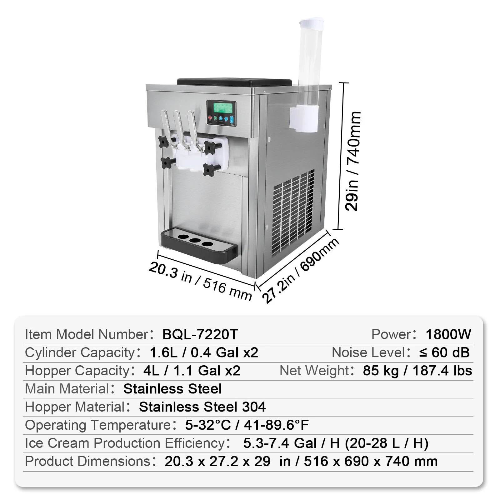 4L Commercial Countertop Soft Serve Ice Cream Maker with Touch Screen and Auto Clean