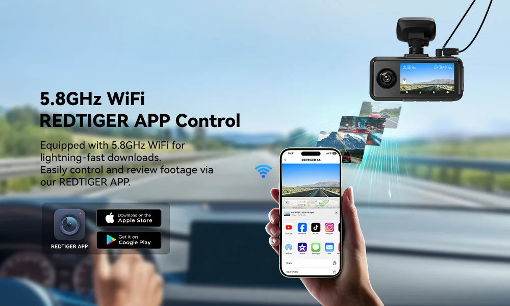 REDTIGER A6 4K 3-Channel Dash Cam with GPS and WiFi