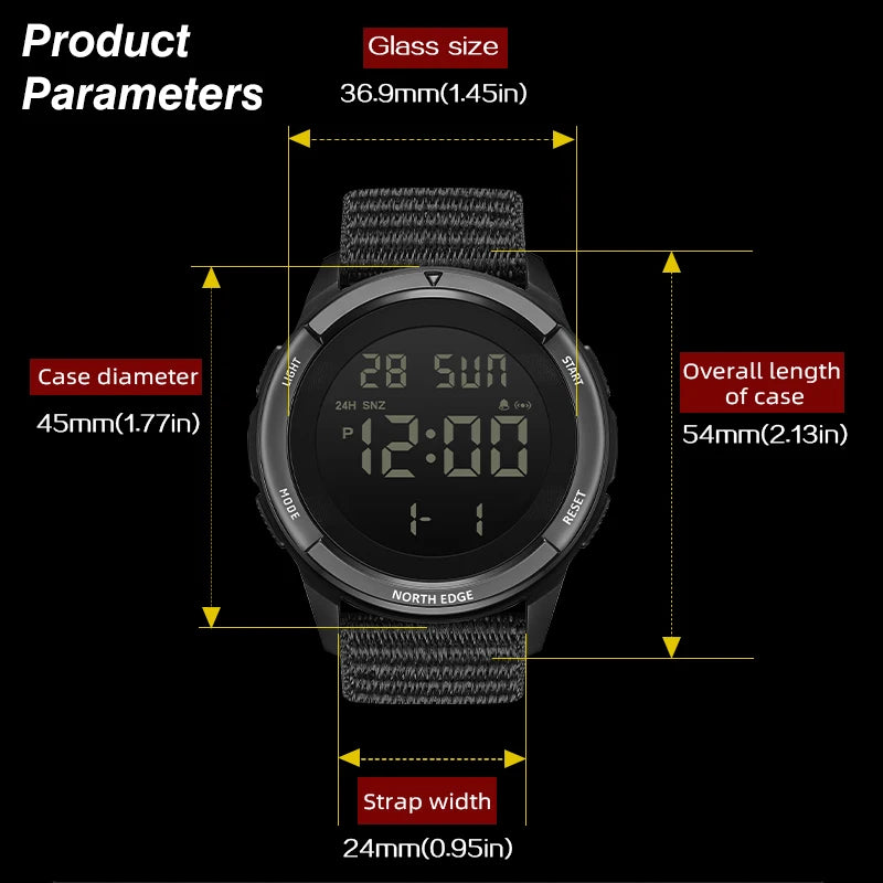 NORTH EDGE 2026 TERRAX Herrenuhr Digitaluhr Outdoor-Sport Schwimmen Wasserdicht 50M Stoppuhr Countdown Elektronische Uhr Für Herren