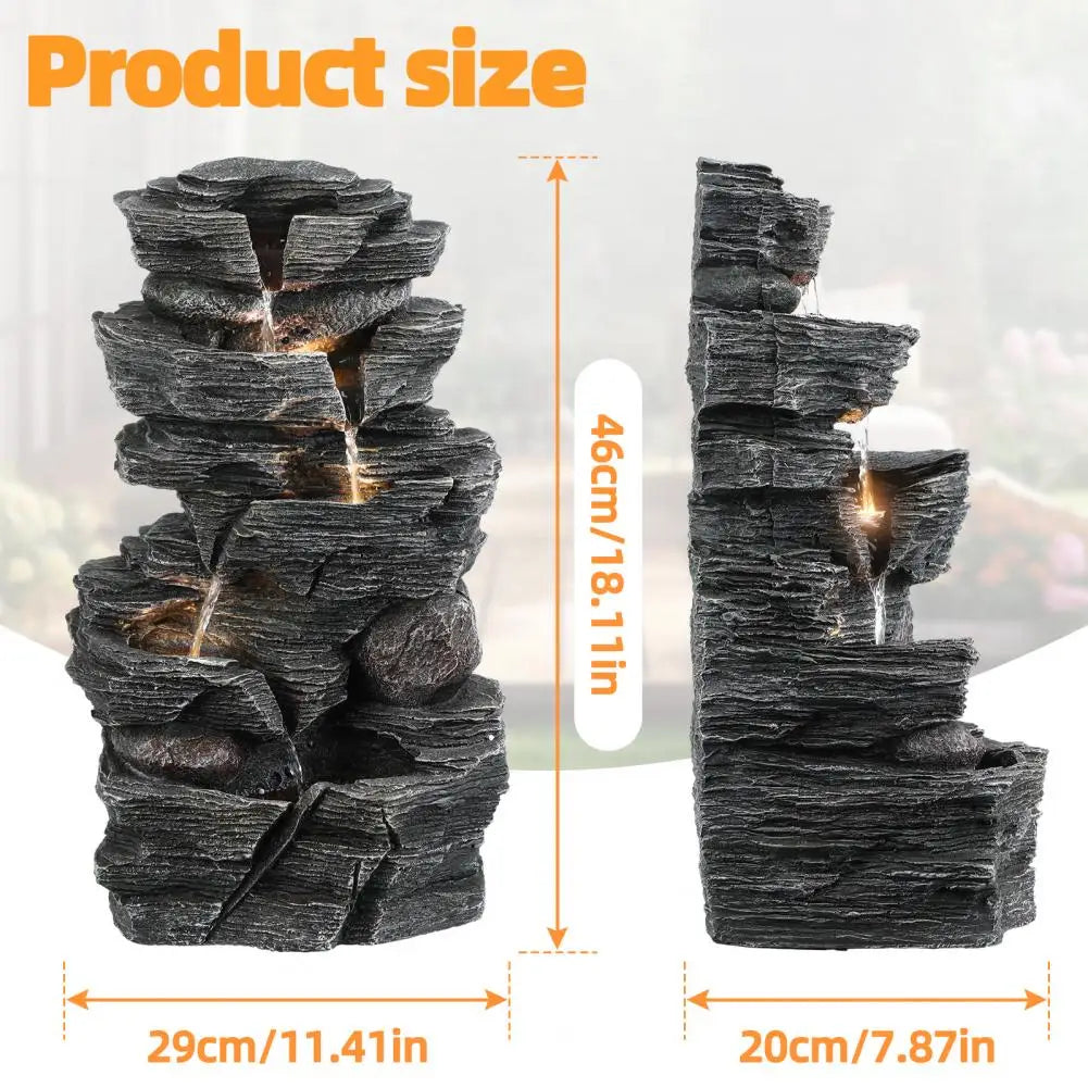 Cascading Rock Water Fountain with Warm LED Light