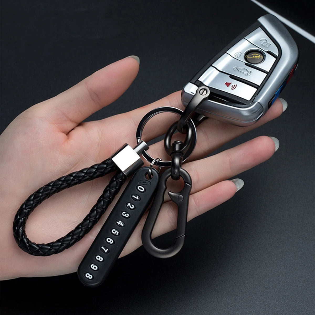 Trendy DIY Mobile Phone Number Plate Pendant Keychain for Men Punk Simple Woven Leather Rope Anti-lost Car Key Chain Accessories 