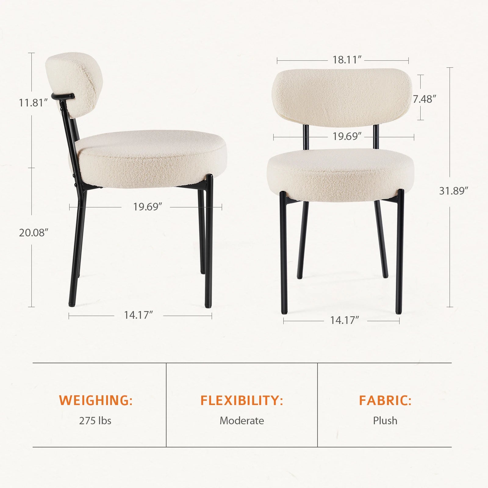 Ergonomic Round Dining Chairs Set of 2 with Cushioned Seat
