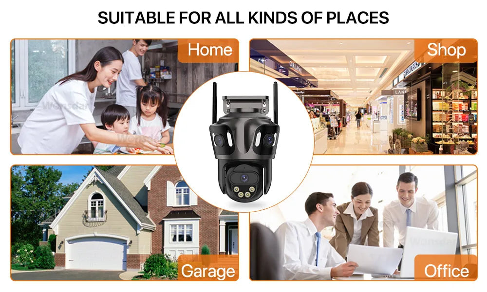 Three Screen WiFi IP Camera Outdoor 4K Dual Lens PTZ Security Camera