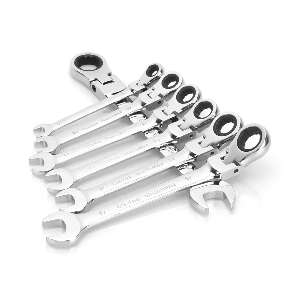 Flexible-Head Ratchet Combination Spanner, Metric Size Options