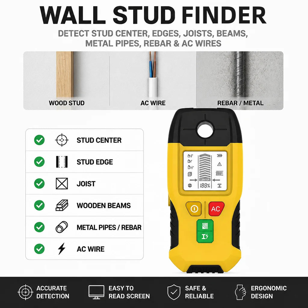 HW-100 Wall Stud Finder with Metal & AC Scanning Modes
