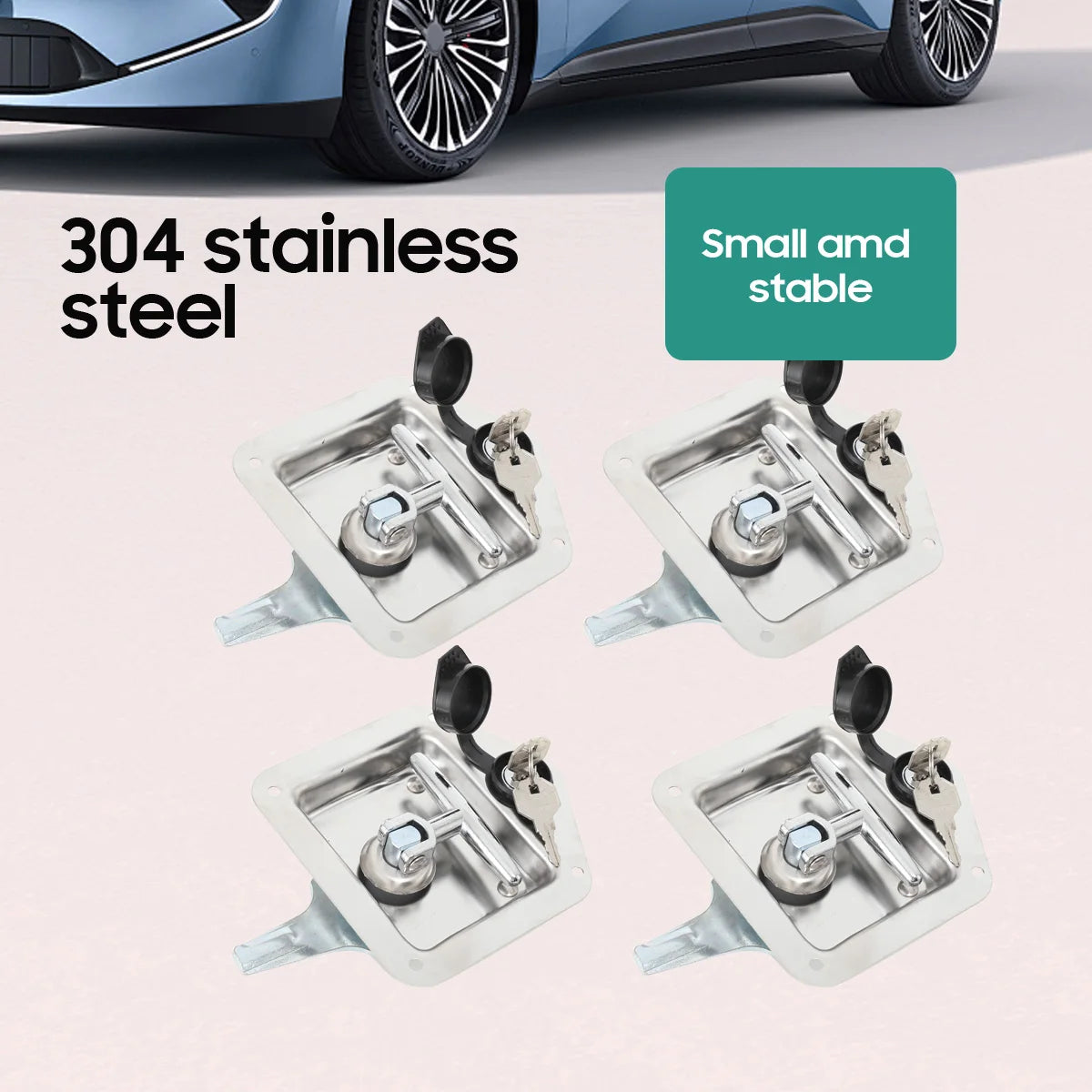 4Pcs 304 Stainless Steel Toolbox Locks with 8 Keys, T-Handle Case Lock 170x120x65mm for Storage Box and Tool Chest – Dustproof Rubber Seal Included