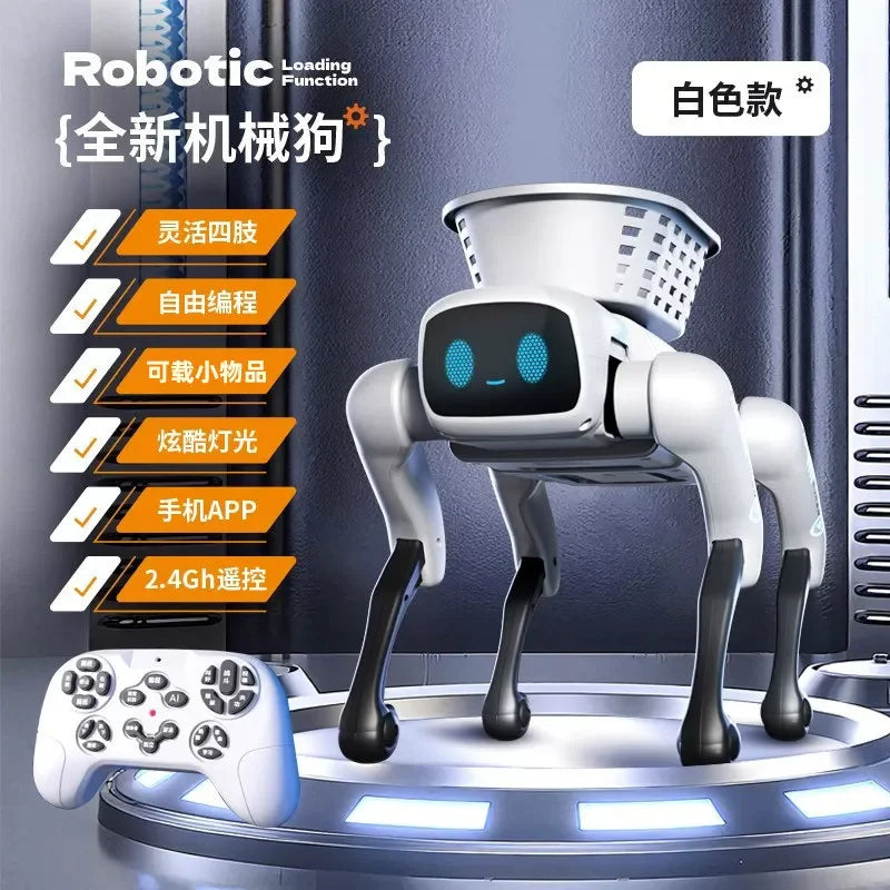 Chien robot intelligent AI télécommandé avec bac de chargement