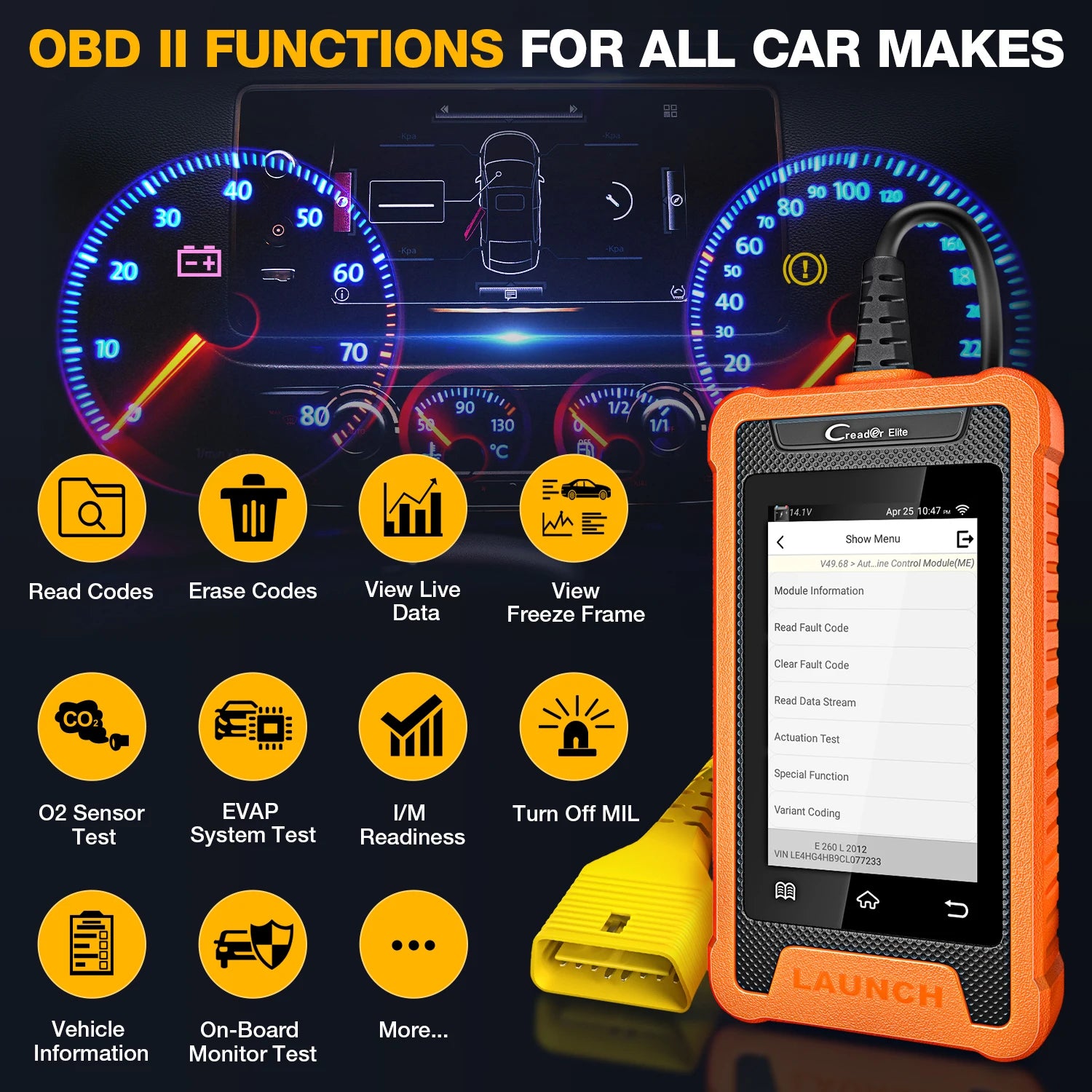 Scanner OBD2 LAUNCH X431 Creader Elite pentru Mercedes, sistem complet