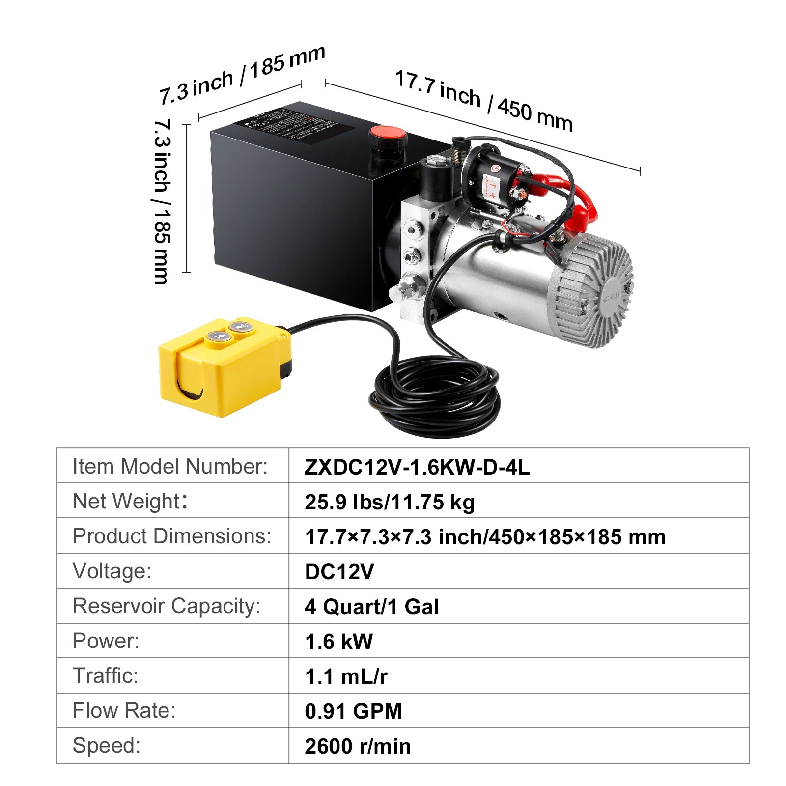 12V Hydraulic Dump Trailer Pump 1.6kW Single Acting Power Unit